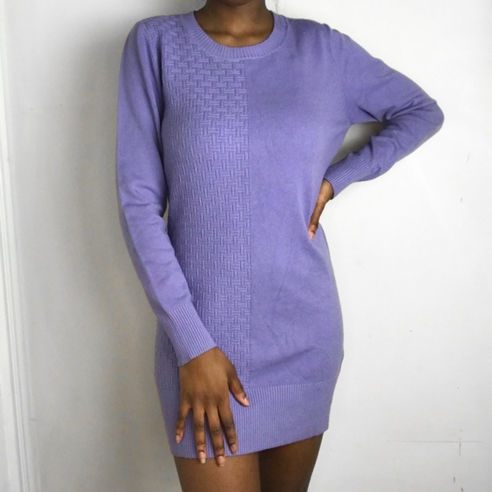 Long Sleeve Sweater S Purple Round Neck Geometric